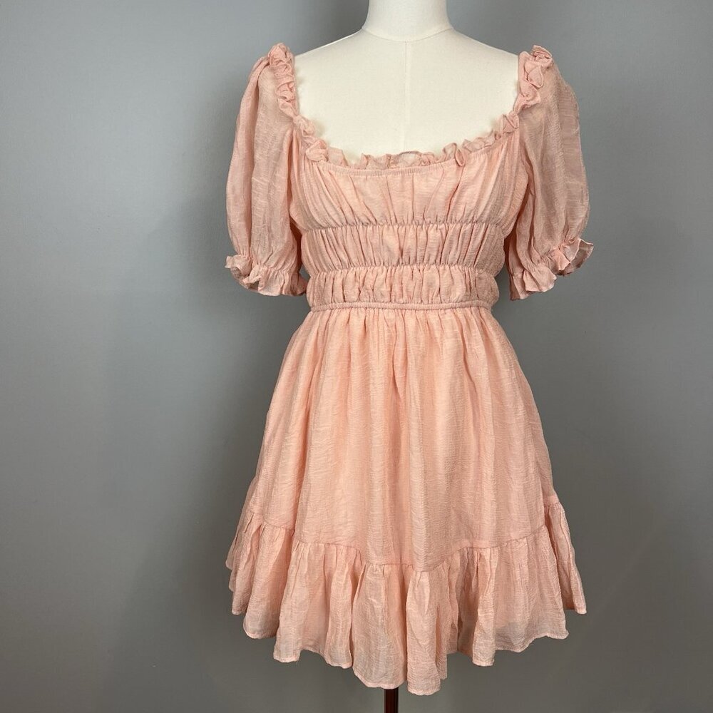 Saints + Secrets Blush Pink Mini Dress Womens Size Small Milk Maid Ruffle NWT